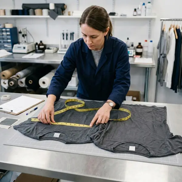 Bamboo viscose and cotton T-shirts undergoing wash and dimensional stability testing Bamboo viscose and cotton T-shirts undergoing wash and dimensional stability testing