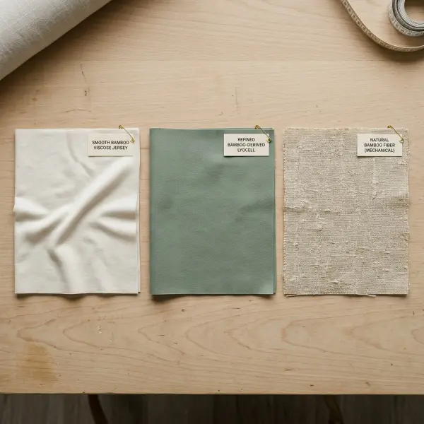Comparison of bamboo viscose, bamboo lyocell, and natural bamboo fiber textile samples