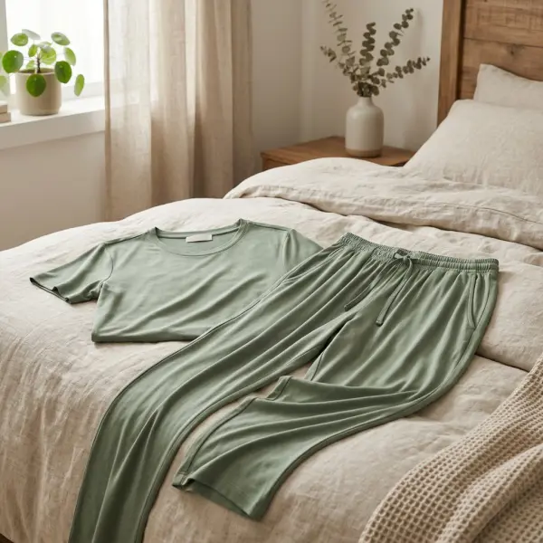 Premium bamboo-based loungewear displayed for online fashion retail Premium bamboo-based loungewear displayed for online fashion retail