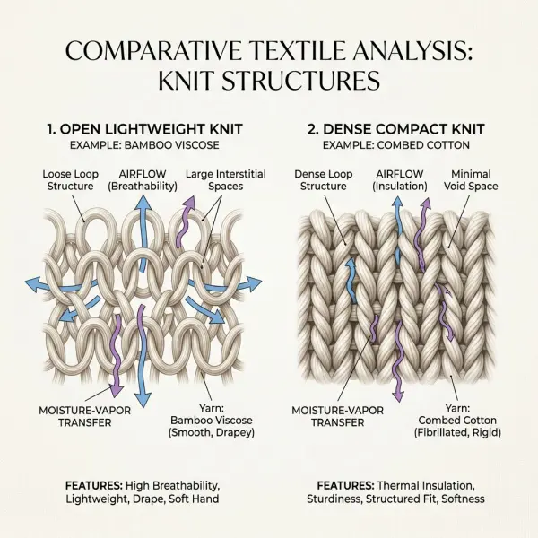 Diagram explaining how fabric structure affects bamboo viscose and cotton breathability Diagram explaining how fabric structure affects bamboo viscose and cotton breathability