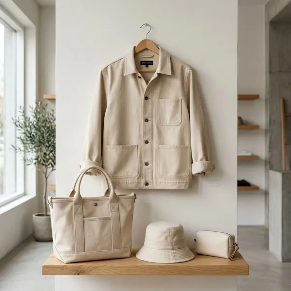 Berbagai produk fashion berbahan baby canvas seperti jaket, tote bag, topi, dan pouch Berbagai produk fashion berbahan baby canvas seperti jaket, tote bag, topi, dan pouch