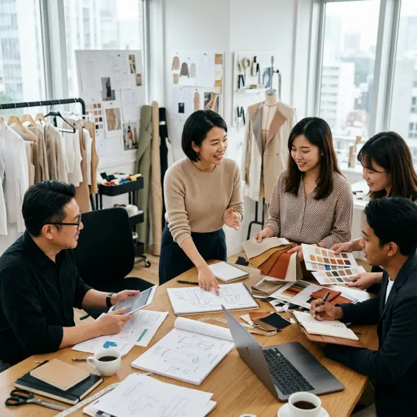 Tim fashion brand berdiskusi mengenai pengembangan koleksi baru