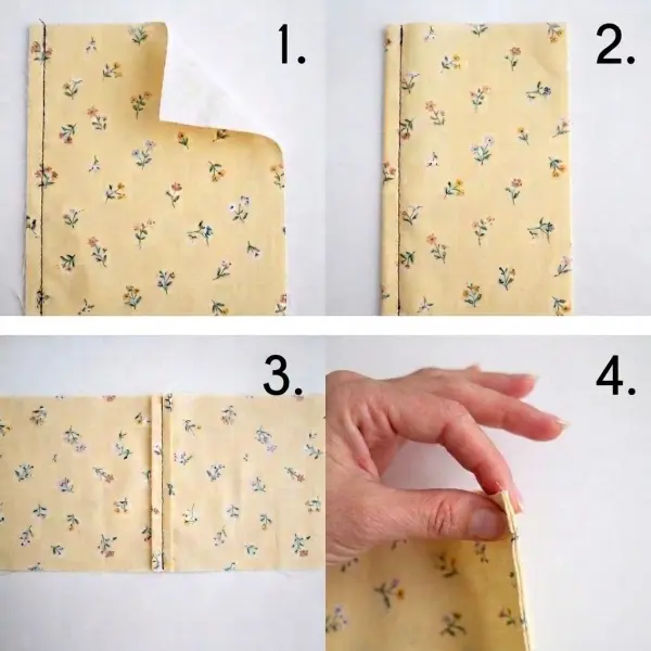 Step-by-step French seam construction showing enclosed raw fabric edges