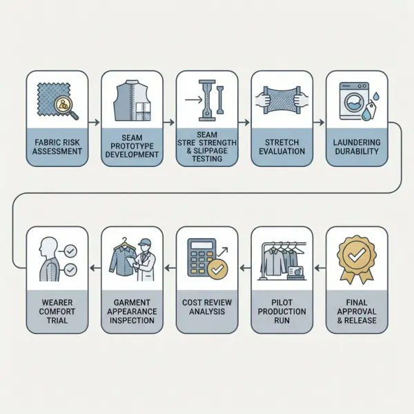 Workflow for testing garment seam durability, comfort, and appearance