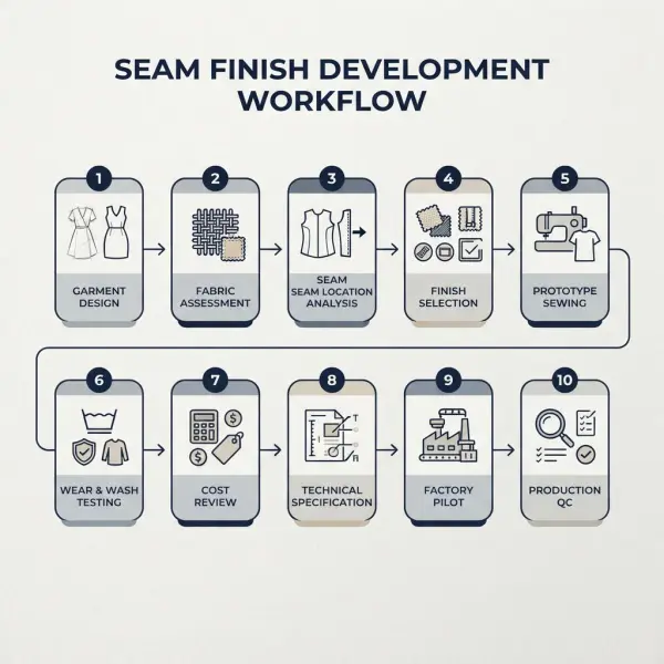 Workflow for selecting and approving seam finishes in garment development