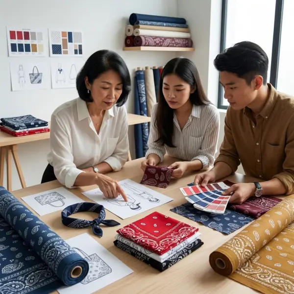 Tim fashion sedang mengembangkan koleksi slayer kain di studio desain
