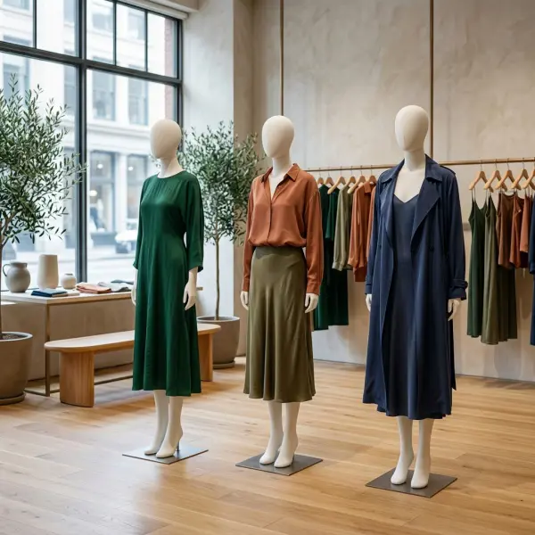 Koleksi pakaian berbahan cupro dengan siluet elegan di showroom fashion