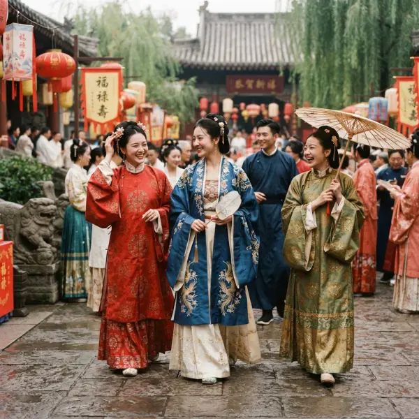 Masyarakat mengenakan baju tradisional Cina dalam festival budaya