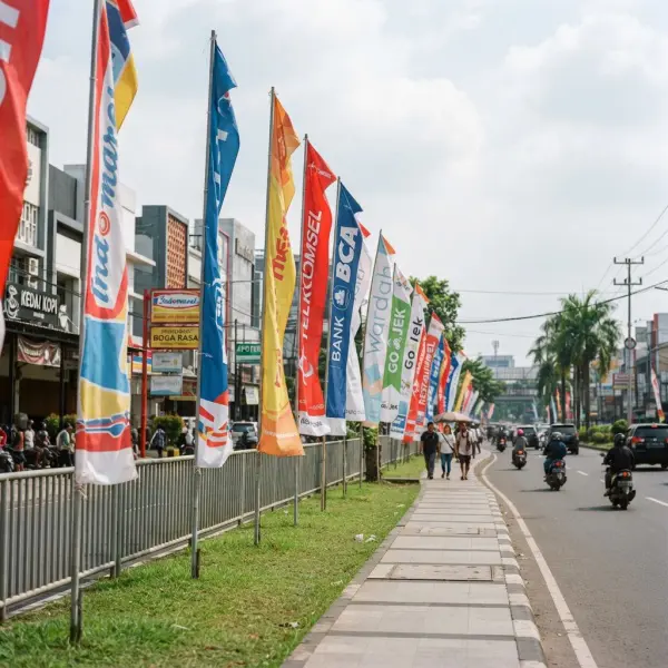 Deretan umbul-umbul promosi di kawasan komersial