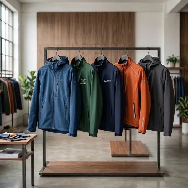 Berbagai produk pakaian yang menggunakan bahan softshell seperti jaket outdoor, seragam, dan apparel komunitas Berbagai produk pakaian yang menggunakan bahan softshell seperti jaket outdoor, seragam, dan apparel komunitas