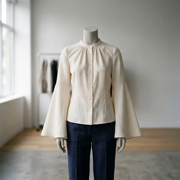 Contoh bell sleeve pada blouse wanita dengan ujung lengan melebar