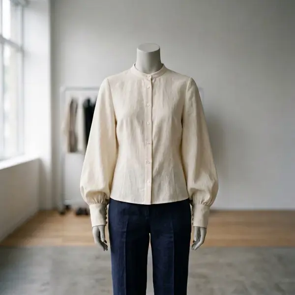 Contoh bishop sleeve pada blouse wanita dengan manset di pergelangan tanganContoh bishop sleeve pada blouse wanita dengan manset di pergelangan tangan