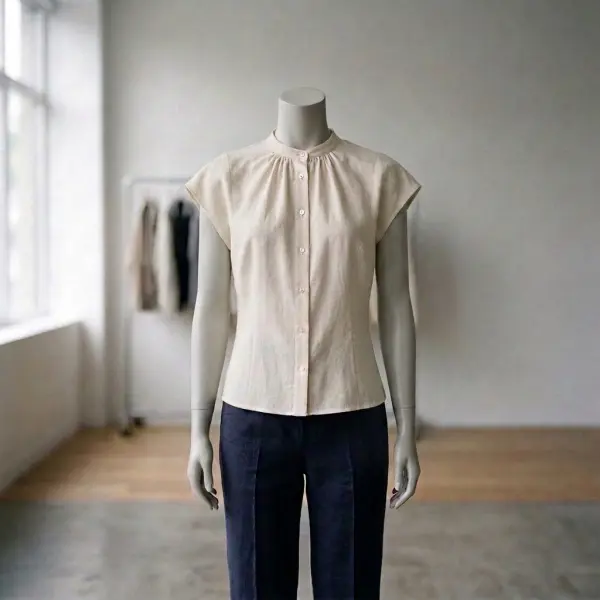 Contoh cap sleeve pada blouse wanita berlengan sangat pendek