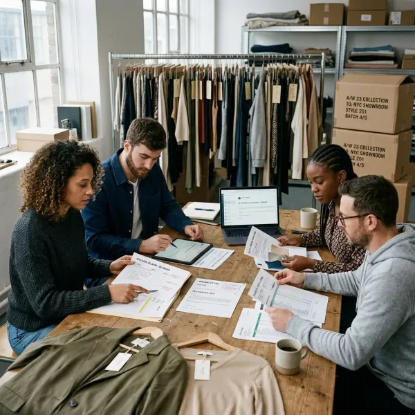 Small fashion brand team resolving production and export documentation problems