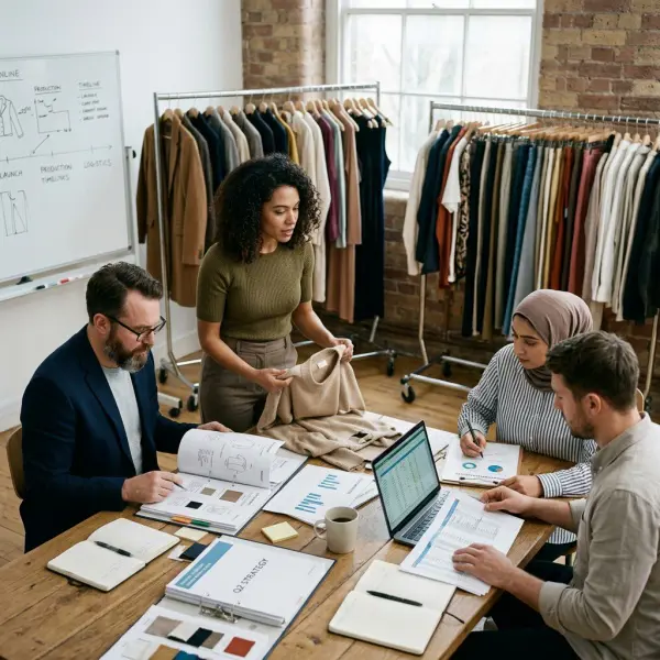 Fashion business team preparing products and documents for international market entry