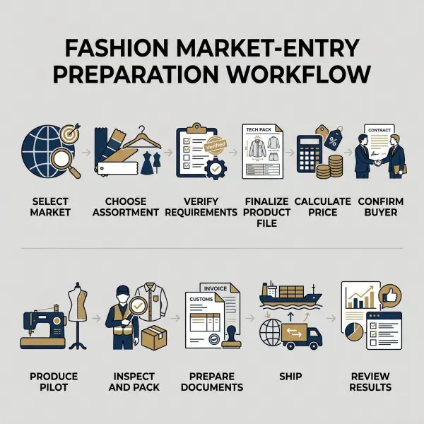 Step-by-step workflow for preparing and completing a fashion export pilot