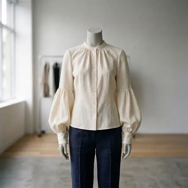 Contoh lantern sleeve pada blouse wanita dengan volume di bagian tengah lengan
