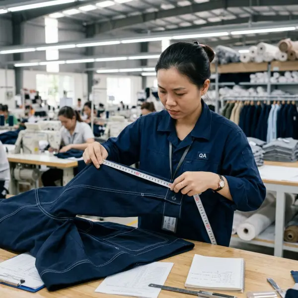 Pemeriksaan kualitas model lengan baju sebelum produksi massal