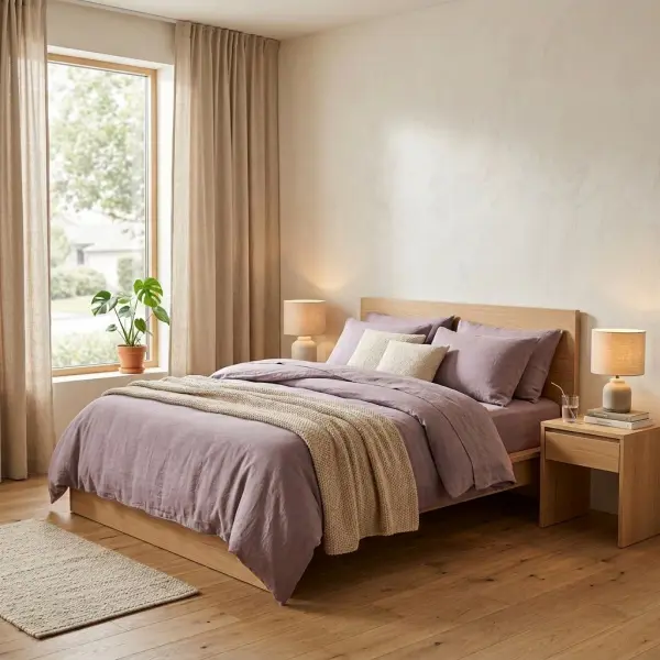 Kamar tidur modern menggunakan aksen warna taro