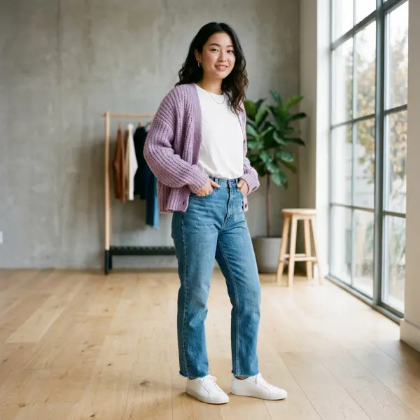 Inspirasi outfit kasual menggunakan warna taro
