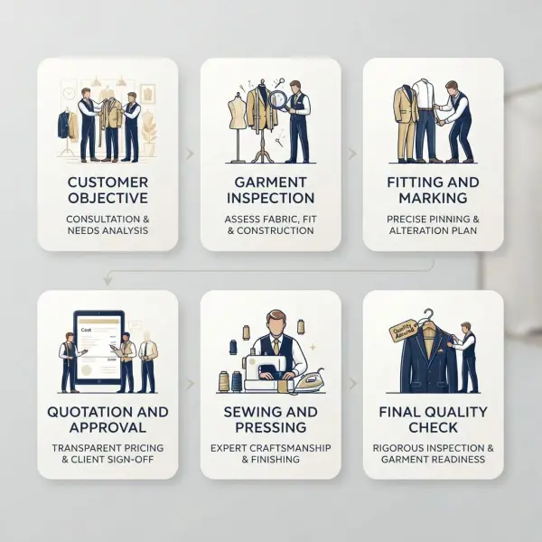 Professional workflow for assessing and completing clothing alterations