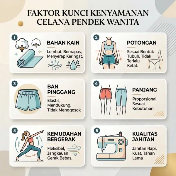 Detail faktor yang memengaruhi kenyamanan celana pendek wanita