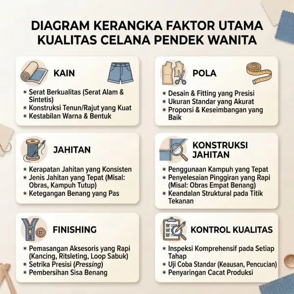 Diagram faktor-faktor yang menentukan kualitas celana pendek wanita
