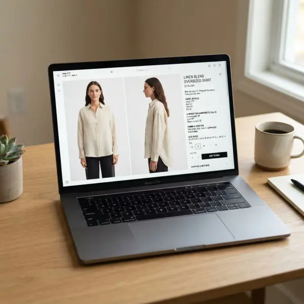 Apparel product page presenting useful garment fit and size information