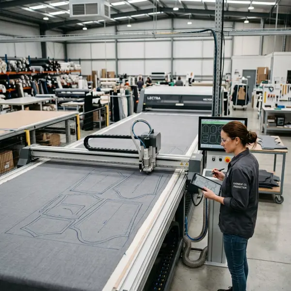 Automated fabric cutting system preparing short-run garment components