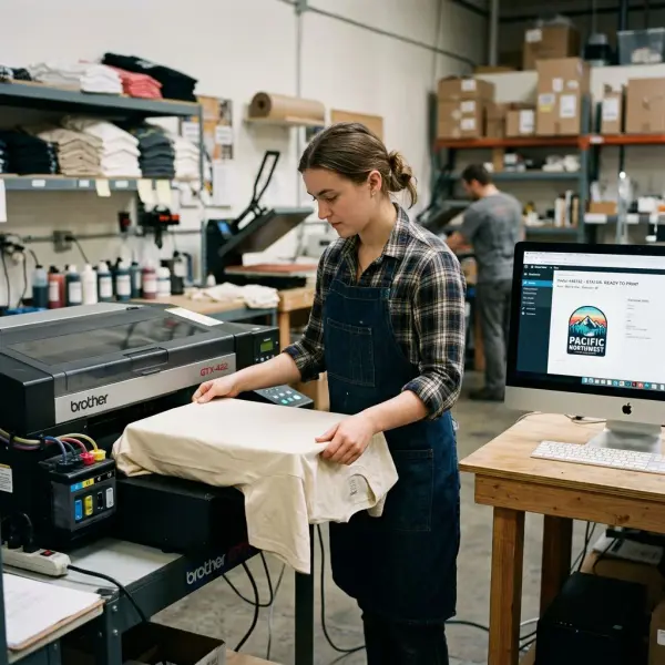Operator using a digital garment printer for an individual fashion order
