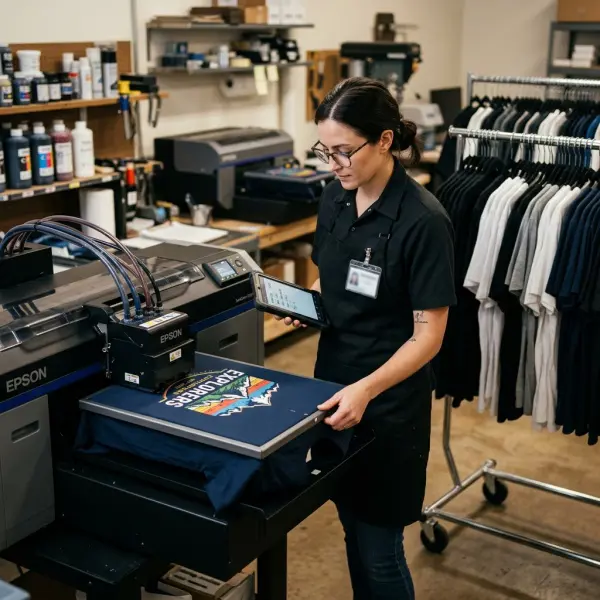 Digital printer producing a customer-ordered garment without holding printed inventory Digital printer producing a customer-ordered garment without holding printed inventory