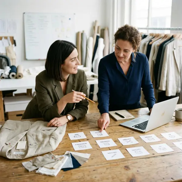 Fashion operations team mapping the workflow for made-to-order garment production