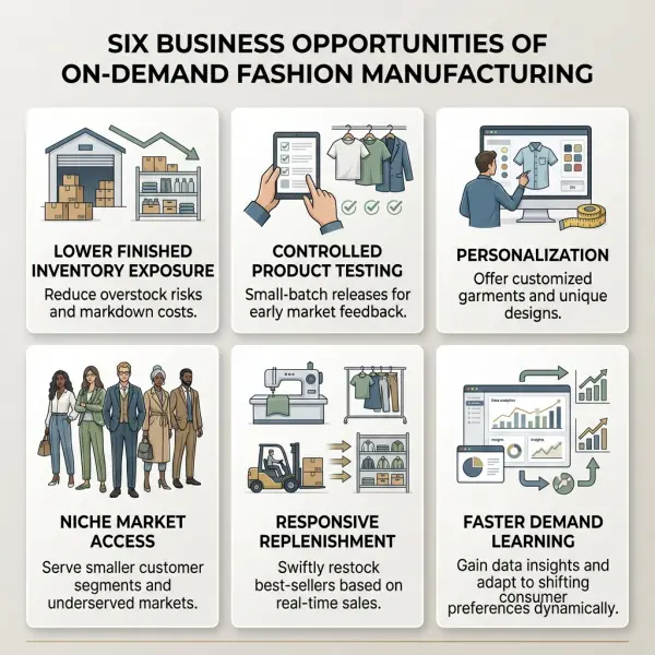 Framework showing the main business opportunities of on-demand fashion manufacturing