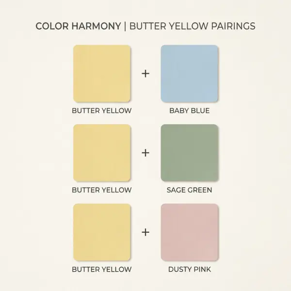 Inspirasi perpaduan butter yellow dengan baby blue, sage green, dan dusty pink
