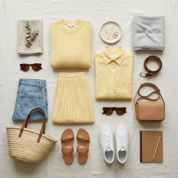 Inspirasi padu padan outfit butter yellow dengan warna netral