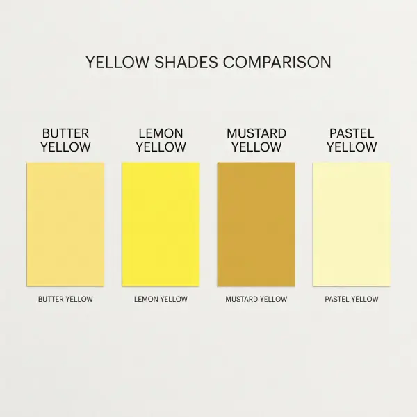 Perbandingan warna butter yellow dengan lemon yellow dan mustard dalam palet warna