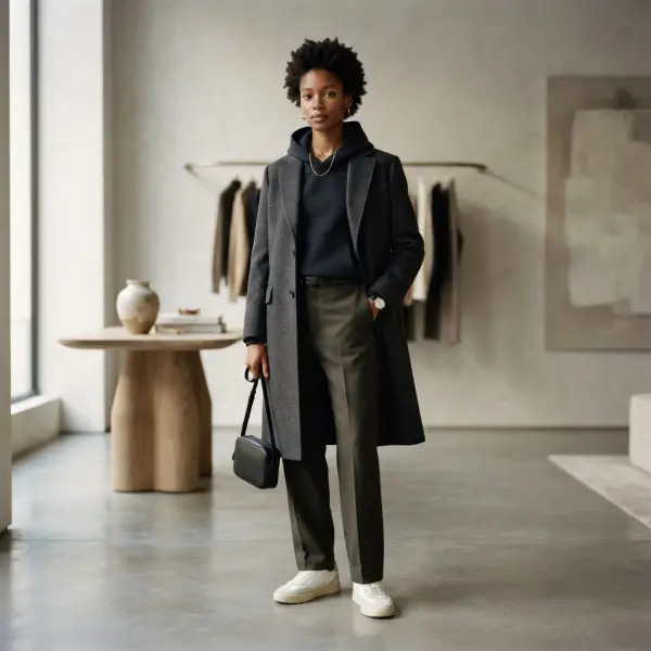 Refined streetwear silhouettes presented in a luxury fashion environment Refined streetwear silhouettes presented in a luxury fashion environment