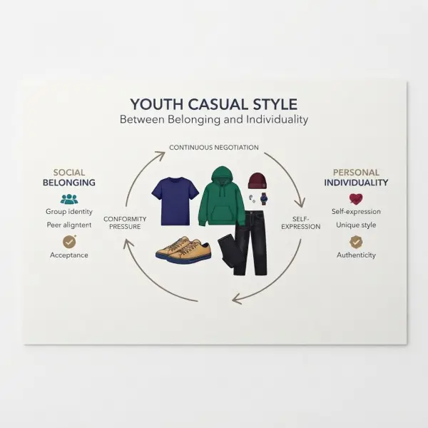 Visual framework showing belonging and individuality in youth casual fashion