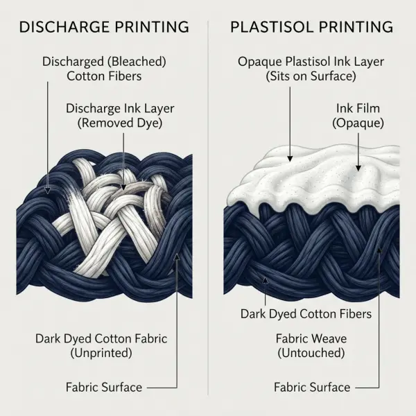 Diagram sederhana perbedaan cara kerja sablon discharge dan plastisol Diagram sederhana perbedaan cara kerja sablon discharge dan plastisol
