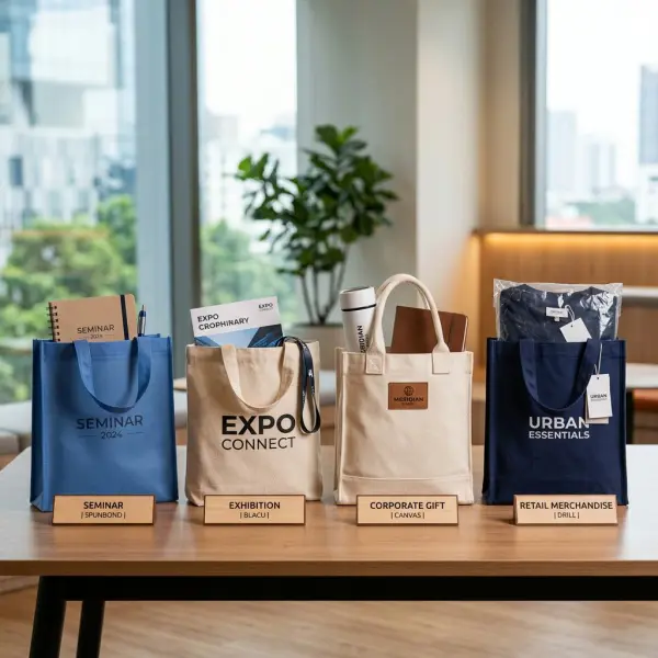 Berbagai jenis goodie bag digunakan untuk seminar, pameran, merchandise, dan corporate gift