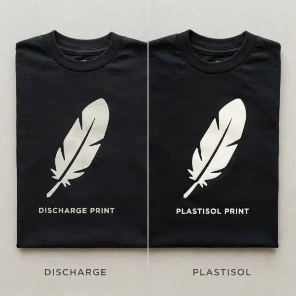 Perbandingan hasil sablon discharge dan sablon plastisol pada kaos katun hitam Perbandingan hasil sablon discharge dan sablon plastisol pada kaos katun hitam