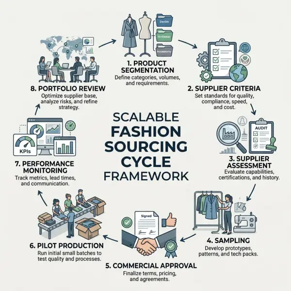 Scalable fashion sourcing framework from product segmentation to supplier performance review