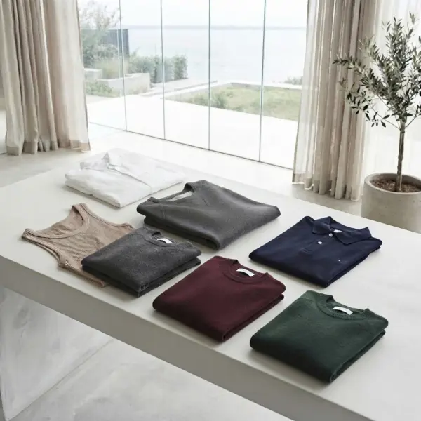 Everyday knit garments including a T-shirt, sweater, leggings, polo shirt, and sweatshirt Everyday knit garments including a T-shirt, sweater, leggings, polo shirt, and sweatshirt