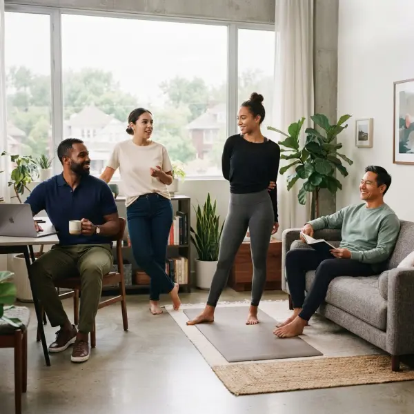 People wearing different knit garments for work, relaxation, exercise, and everyday activities People wearing different knit garments for work, relaxation, exercise, and everyday activities