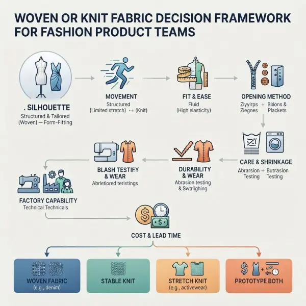Decision framework for choosing woven or knit fabric for an apparel product Decision framework for choosing woven or knit fabric for an apparel product