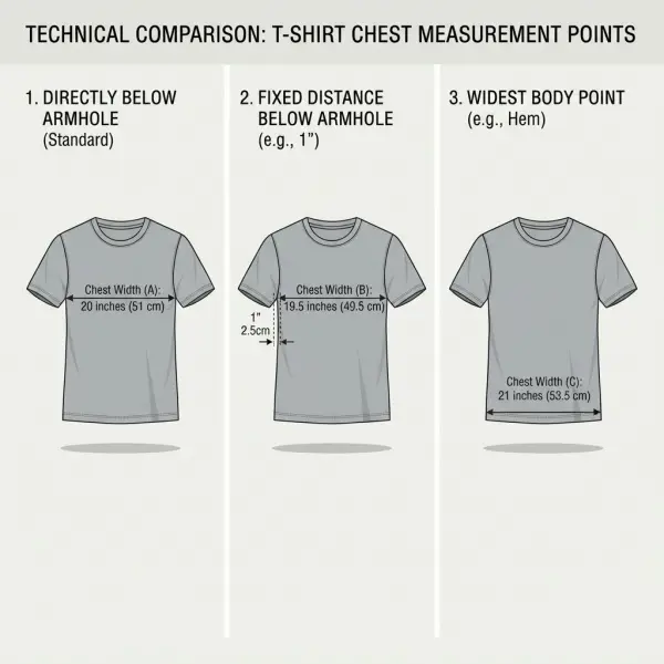 Comparison of three possible chest measurement positions on a flat garment
