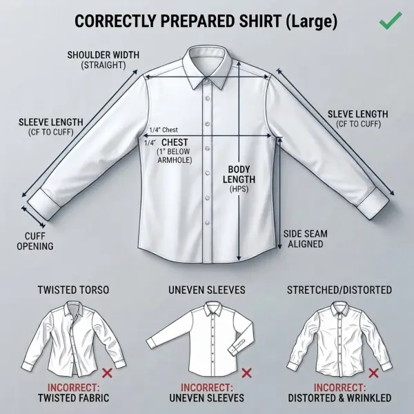 Correct preparation of a garment laid flat before measurement