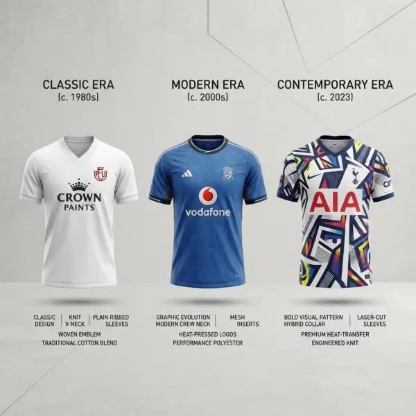 Perbandingan perkembangan desain jersey away dari model sederhana hingga desain modern