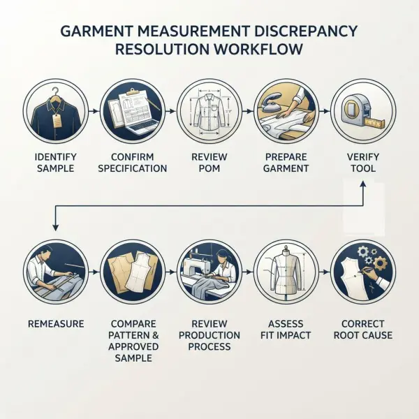 Diagnostic workflow for resolving garment measurement discrepancies