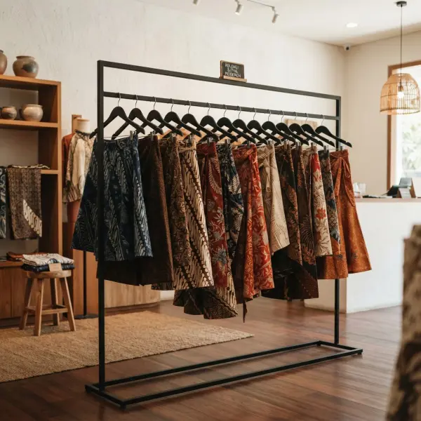 Koleksi rok batik modern yang dipajang di butik fashion lokal